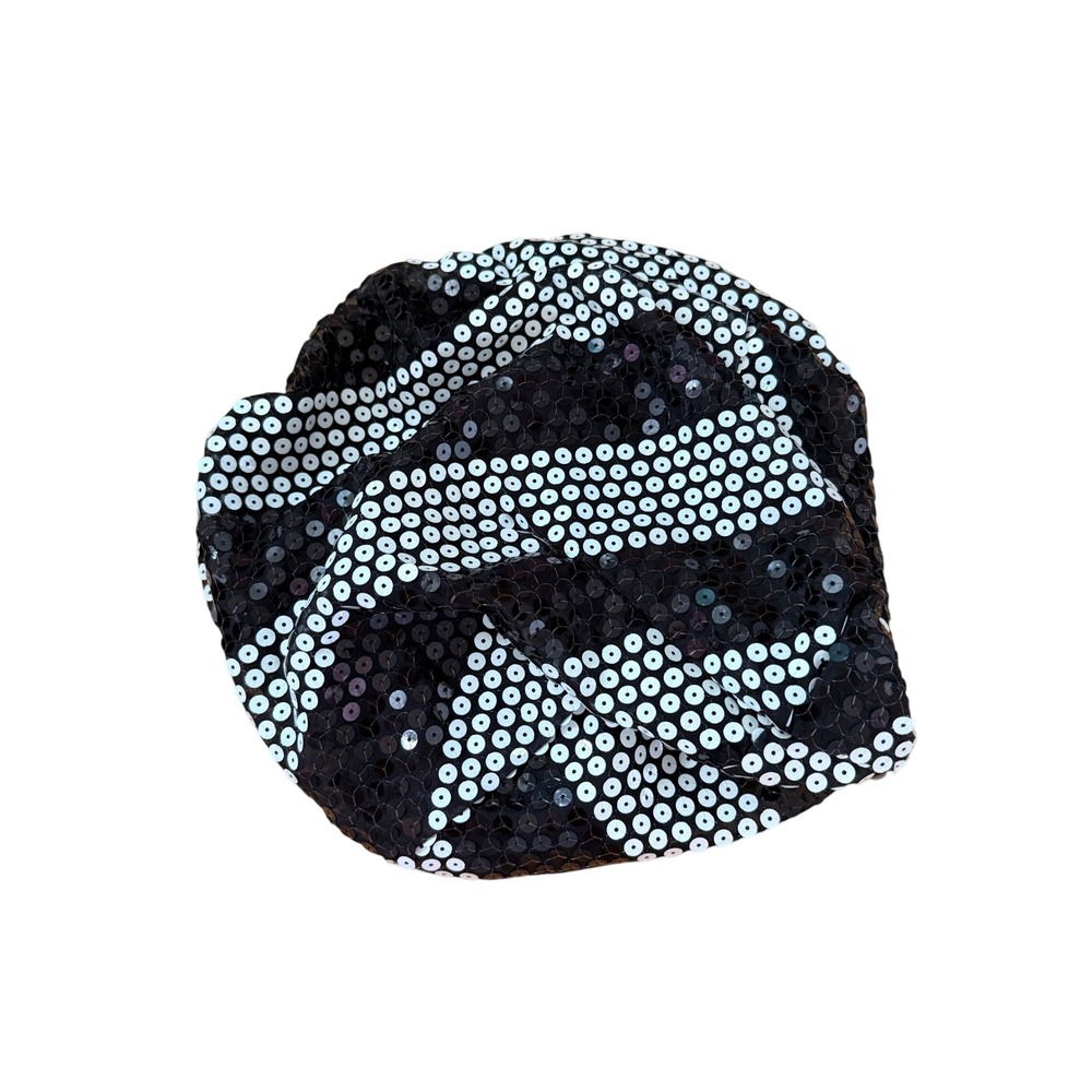 Y2K 2000s style Black and White‎ Striped Sequin Beanie Party Scene Mcbling Alt
